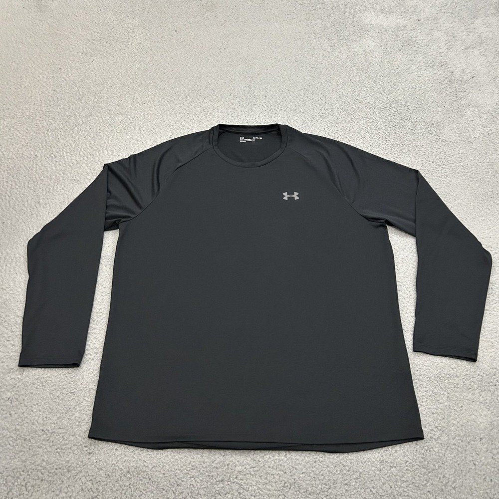 Under Armour Shirt Mens Extra Large Black Long Sleeve Crew Neck Polyester Active